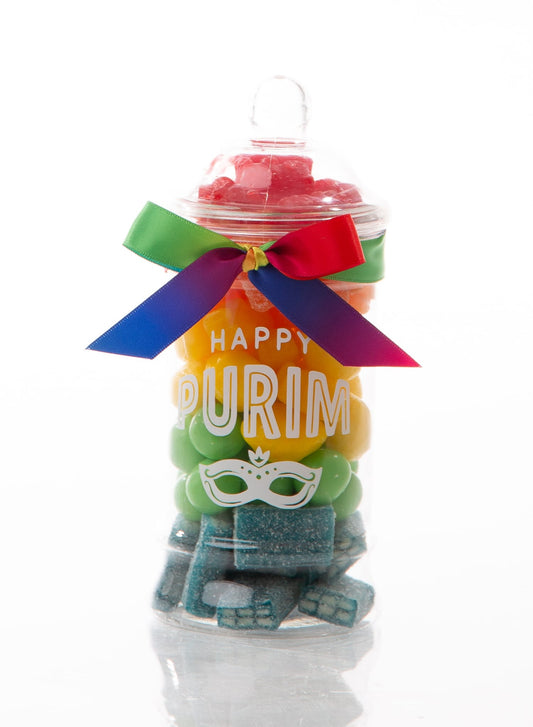 Personalised presentation jar containing pick 'n' mix and chocolate goodies.