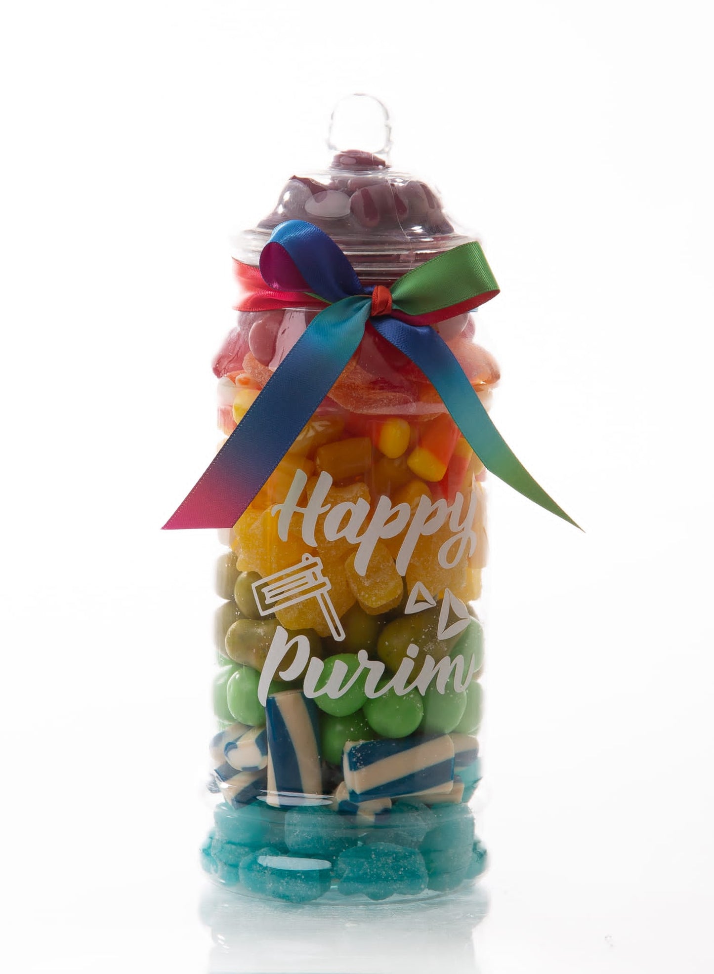 Personalised presentation jar containing pick 'n' mix and chocolate goodies.