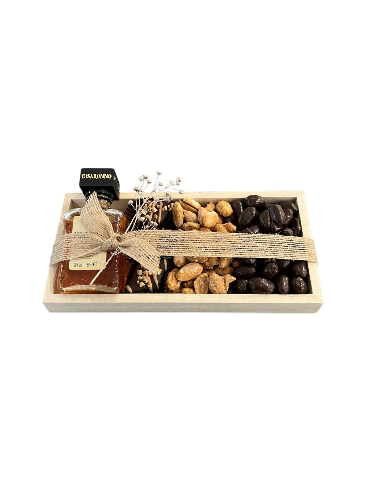 Small Wooden Chocolate Tray with Mini Disaronno