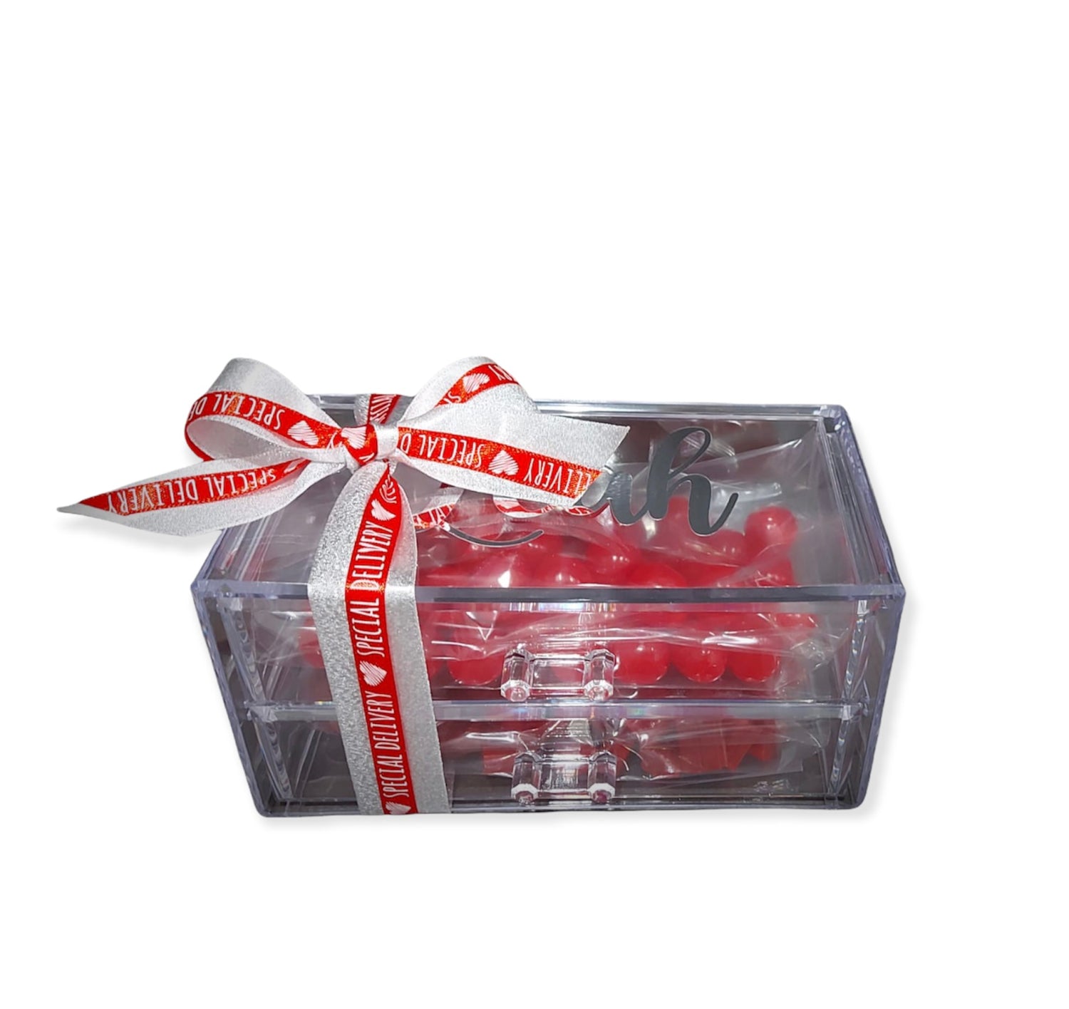 Personalised presentation gift containing pick 'n' mix and chocolate goodies.