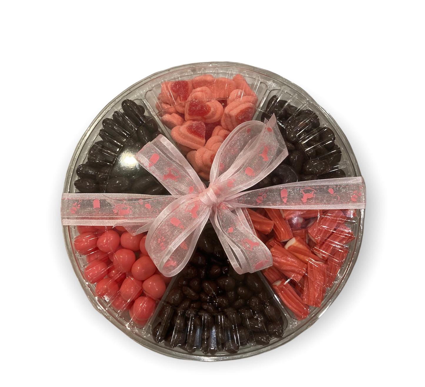 Personalised presentation platter containing pick 'n' mix and chocolate goodies.