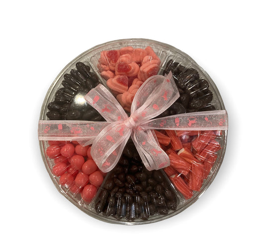 Personalised presentation platter containing pick 'n' mix and chocolate goodies.